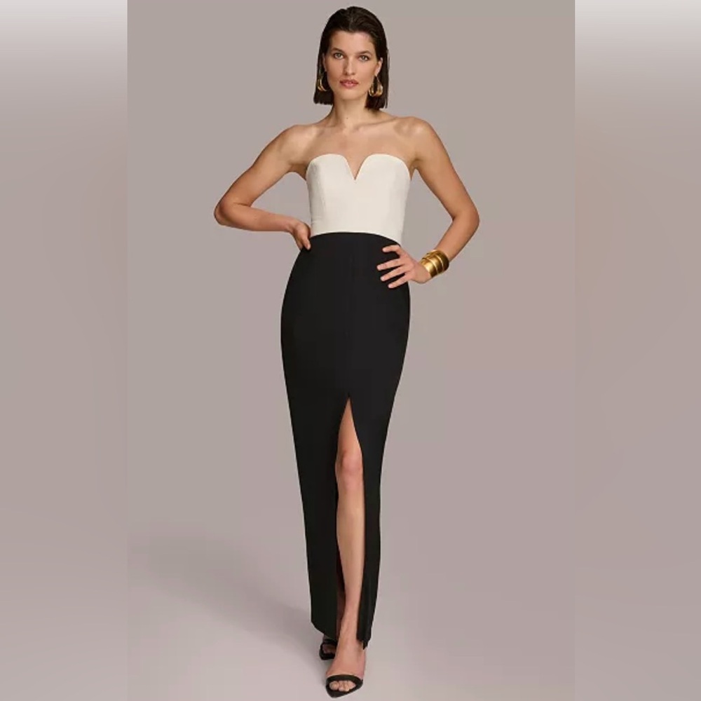 Color block Donna Karan white and black strapless fitted dress. Only wore once!